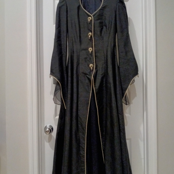 Vintage Couture Craig Signer Black Taffata Silk Gown with Gold Embellishments - Picture 3 of 12